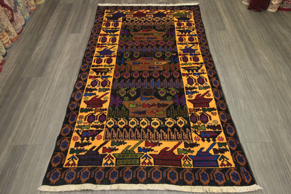 トライバルラグ 139×86cm 手織り 絨毯 カーペット ヴィンテージ 一点もので、一生もの】天然ウール100%トライバルヴィンテージ