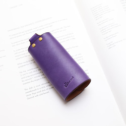 Minimal UV紫手染植鞣牛皮革手工純銅五金環扣鑰匙包 第3張的照片