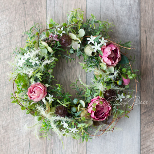 バラとチューリップの春ピンクふんわりリース✳︎母の日リース◎20  
