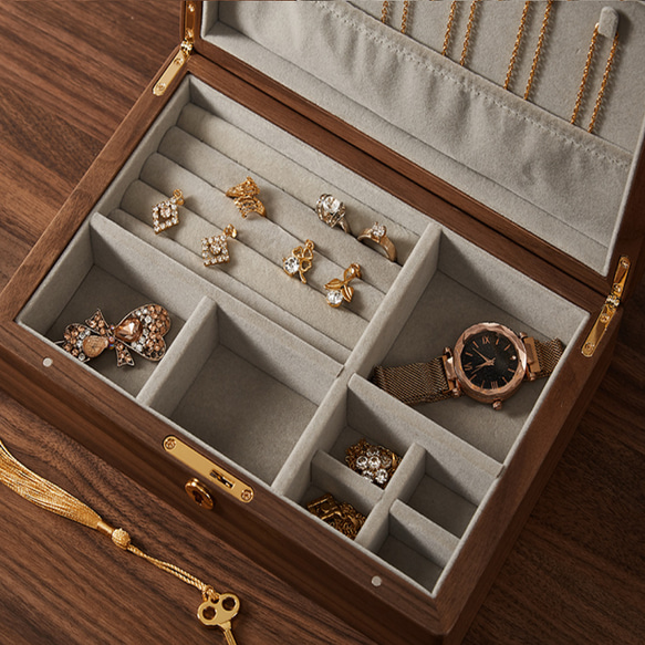 鍵付きのアクセサリーボックス　レディースのプレゼント　木製のジュエリーボックス　耳飾ネックレス指輪など収納ケース 6枚目の画像