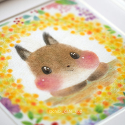 【原画】「お花畑のエゾリスさん」　パステルアート　動物　花　かわいい　イラスト 2枚目の画像