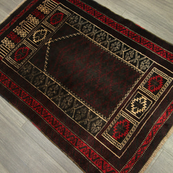 プレイヤーラグ　ミフラブ　オールド手織り絨毯　アフガニスタン　トライバルラグ　部族絨毯　81x113cm　＃986 2枚目の画像