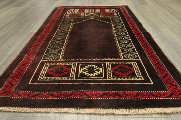 プレイヤーラグ　ミフラブ　オールド手織り絨毯　アフガニスタン　トライバルラグ　部族絨毯　81x113cm　＃986 9枚目の画像
