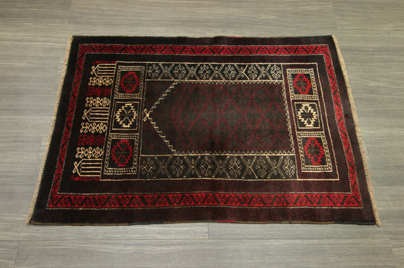 プレイヤーラグ　ミフラブ　オールド手織り絨毯　アフガニスタン　トライバルラグ　部族絨毯　81x113cm　＃986 10枚目の画像