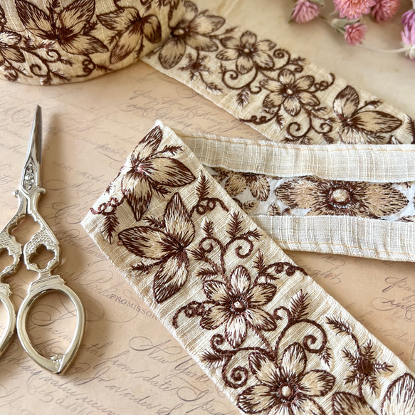 50cm  インド刺繍リボン  シルク  花柄 10枚目の画像