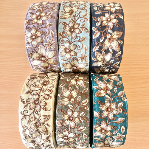 50cm インド刺繍リボン シルク 花柄 #ms13 リボン・テープ La grace 