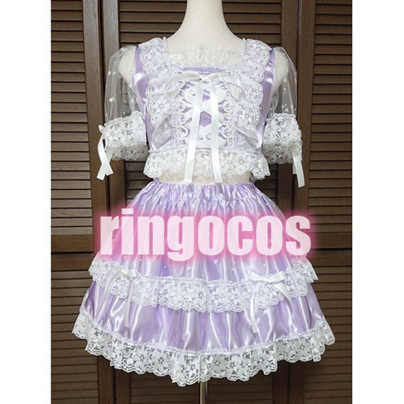 アイドル衣装 パープル×白 ハート 編み上げリボン オリジナル  