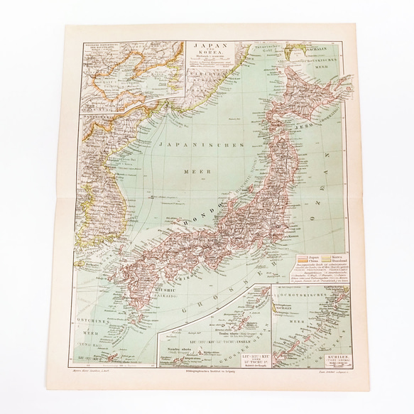 仏ヴィンテージ ついたて　古地図　　ハンドメイド　20%off 6月末まで！ 19世紀末 20世紀初頭 明治時代 ドイツから見た日本と韓国の地図