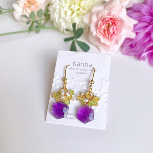 14kgf 淡水パールとアメトリンのピアス 再販〈14kgf〉アメトリンと淡水パールのピアス | iichi 日々の