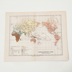 民族分布 世界地図 アンティークマップ 古地図 ヴィンテージペーパー 図版 マイヤー百科事典 1957-101 1枚目の画像