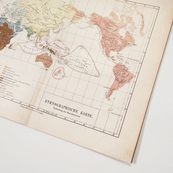 民族分布 世界地図 アンティークマップ 古地図 ヴィンテージペーパー 図版 マイヤー百科事典 1957-101 2枚目の画像