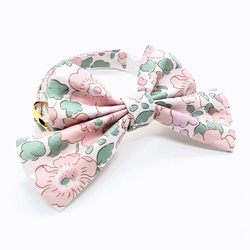 猫 犬 首輪 リバティプリント × Betsy ラージリボン サクラピンク 花柄 プレゼントにおすすめ♫ 2枚目の画像