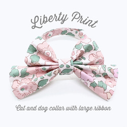 猫 犬 首輪 リバティプリント × Betsy ラージリボン サクラピンク 花柄 プレゼントにおすすめ♫ 1枚目の画像