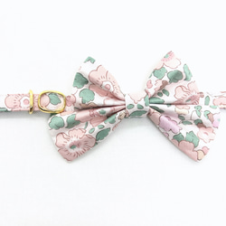 猫 犬 首輪 リバティプリント × Betsy ラージリボン サクラピンク 花柄 プレゼントにおすすめ♫ 4枚目の画像