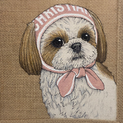 オリジナル シーズー 手描き ジュートバック 鞄 size S ツイリー スカーフ 付 犬 カゴバッグ かごバッグ 2枚目の画像