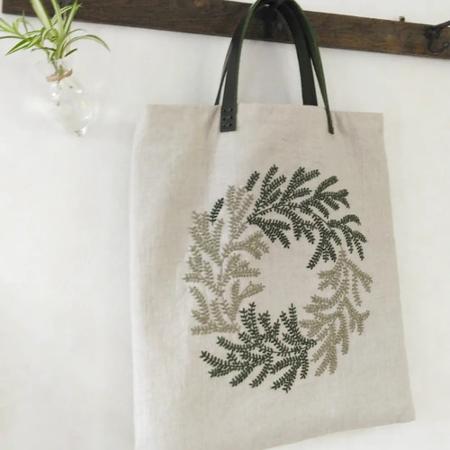 リネン刺繍バッグ リーフ トートバッグ atelier-f. 通販
