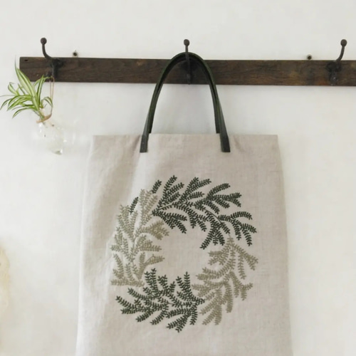 リネン刺繍バッグ リーフ トートバッグ atelier-f. 通販