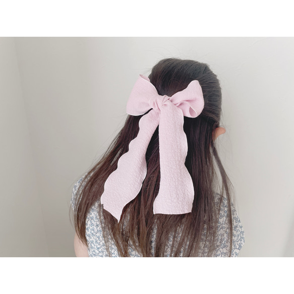 chiffon  ribbon clip long   キッズヘアアクセサリー　リボン　シフォン　ヘアピン　ギフト 6枚目の画像