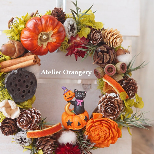 森の贈り物ハロウィンリース＊ハロウィンキャット パンプキン