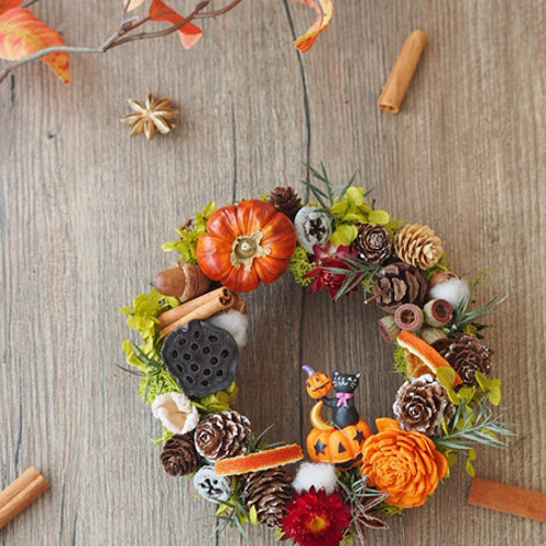 森の贈り物ハロウィンリース＊ハロウィンキャット パンプキン