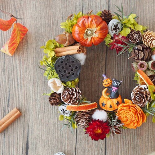 森の贈り物ハロウィンリース＊ハロウィンキャット パンプキン