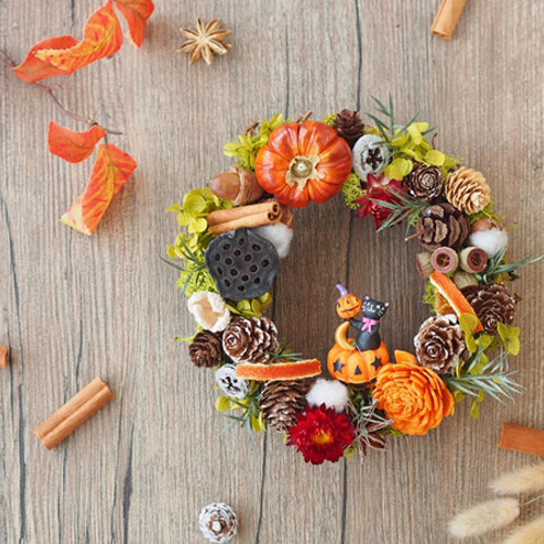 森の贈り物ハロウィンリース＊ハロウィンキャット パンプキン