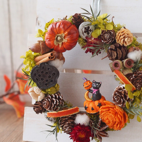 森の贈り物ハロウィンリース＊ハロウィンキャット パンプキン