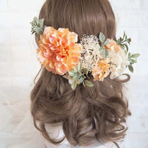 オレンジとクリームのヘッドドレス＊ウエディング＊卒業式＊前撮り＊和