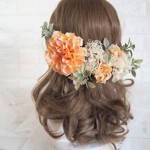 オレンジとクリームのヘッドドレス＊ウエディング＊卒業式＊前撮り＊和