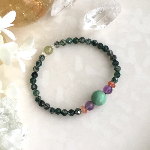 モスアゲート うさぎ グリーンマイカインクォーツ ブレスレット