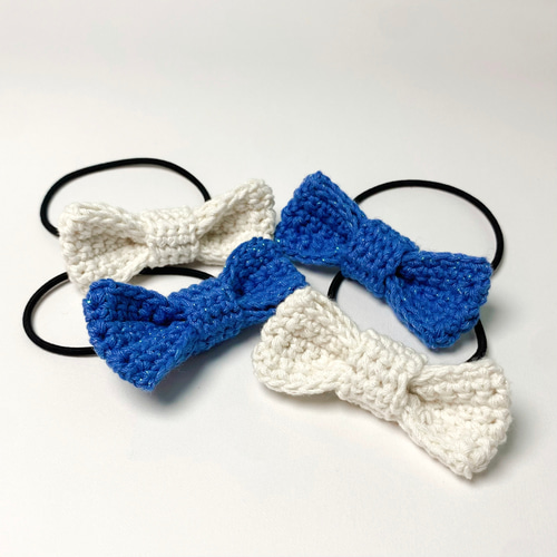 抗菌・防臭毛糸使用】キラキラリボンのヘアゴム 2個セット 雑貨