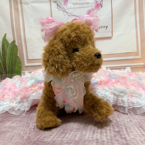 犬猫うさちゃん服 バラに包まれたロング丈ドレス ペット服