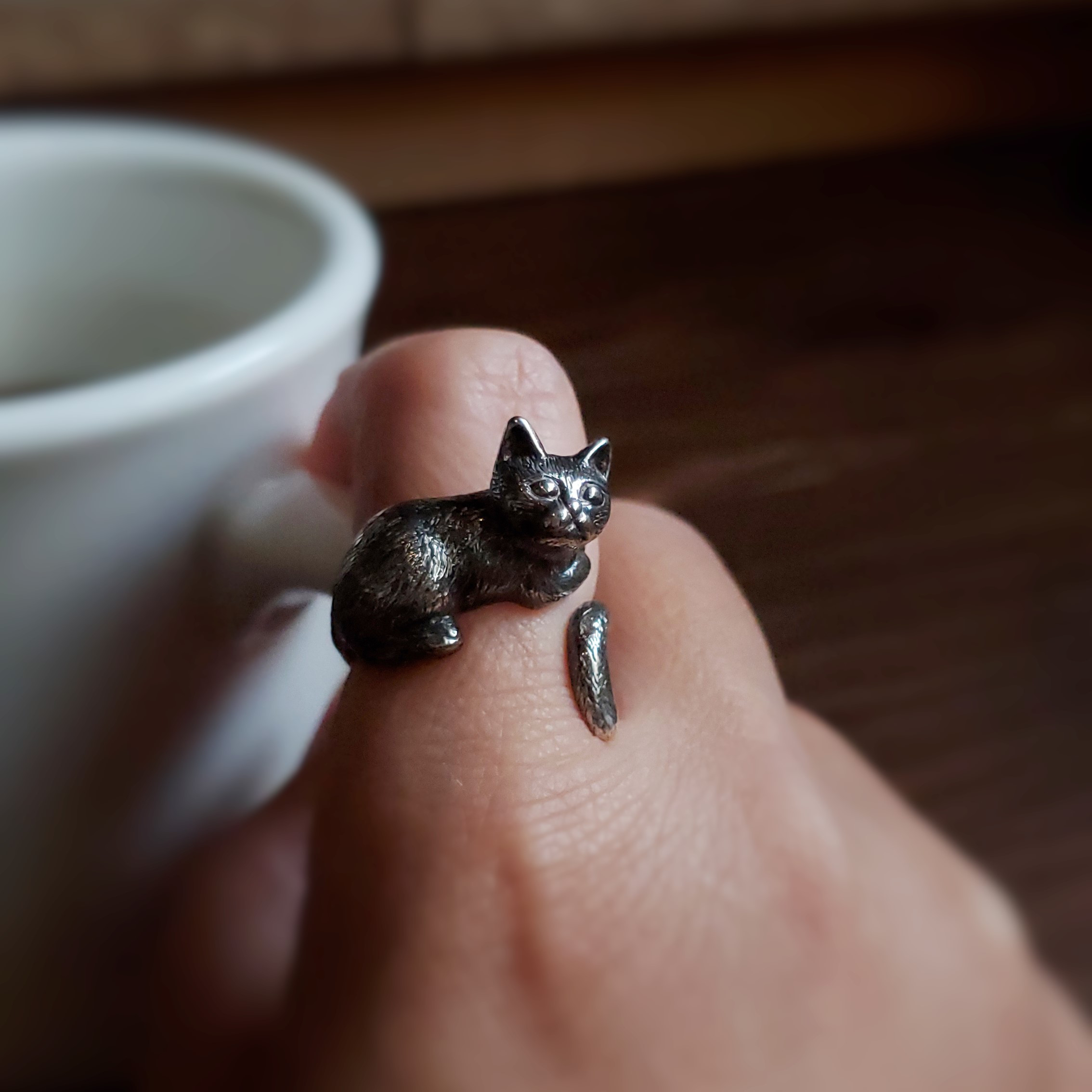 作家ものsilverリング15号 猫好きさん石好きさん必見！