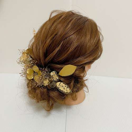 ✴︎アメリカンフラワーヘッドドレス✴︎ゴールド金箔和装飾り成人式髪飾り結婚式