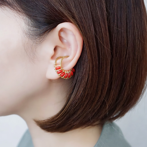 イヤーカフ「coral x wire」珊瑚 3月誕生石 イヤーカフ CAPRIS 通販