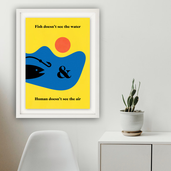 グラフィックデザイン・アートポスター Fish-Air/自然 海 魚 空 風景 太陽 青 イエロー ポップイラスト 4枚目の画像