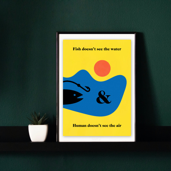 グラフィックデザイン・アートポスター Fish-Air/自然 海 魚 空 風景 太陽 青 イエロー ポップイラスト 1枚目の画像