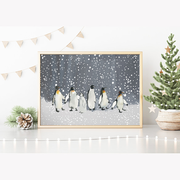 《超早割2022》クリスマスポスター　ペンギン / i0891 / 冬の夜　家や賑わう人々　森やオーロラなどの冬景色 5枚目の画像
