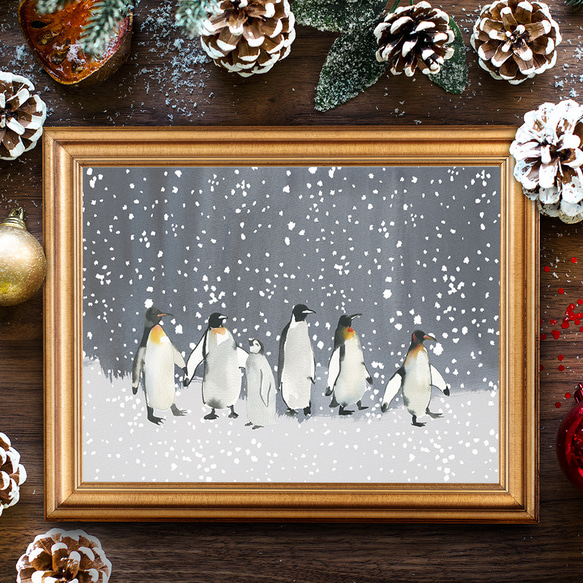《超早割2022》クリスマスポスター　ペンギン / i0891 / 冬の夜　家や賑わう人々　森やオーロラなどの冬景色 4枚目の画像