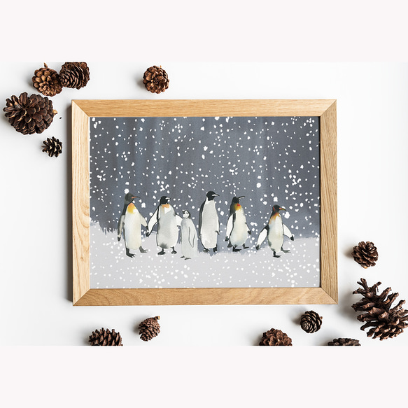 《超早割2022》クリスマスポスター　ペンギン / i0891 / 冬の夜　家や賑わう人々　森やオーロラなどの冬景色 3枚目の画像