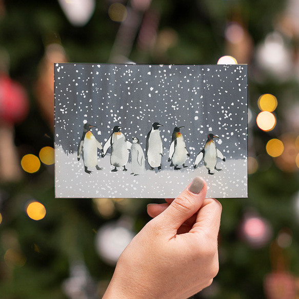 《超早割2022》クリスマスポスター　ペンギン / i0891 / 冬の夜　家や賑わう人々　森やオーロラなどの冬景色 2枚目の画像