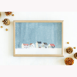 《超早割2022》クリスマスポスター　冬の街 / i0892 / 冬の夜　家や賑わう人々　森やオーロラなどの冬景色 5枚目の画像