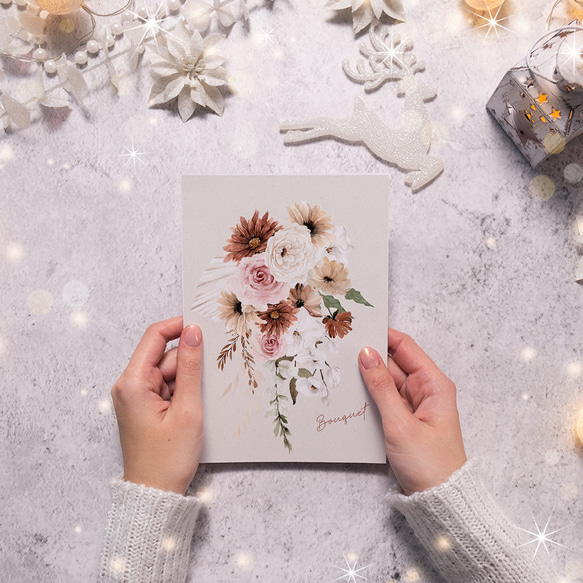《超早割2022》クリスマスポスター　冬の花束 / i0889 / ベージュやブラウン、白を基調としたブーケやリース 3枚目の画像