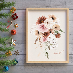 《超早割2022》クリスマスポスター　冬の花束 / i0889 / ベージュやブラウン、白を基調としたブーケやリース 1枚目の画像