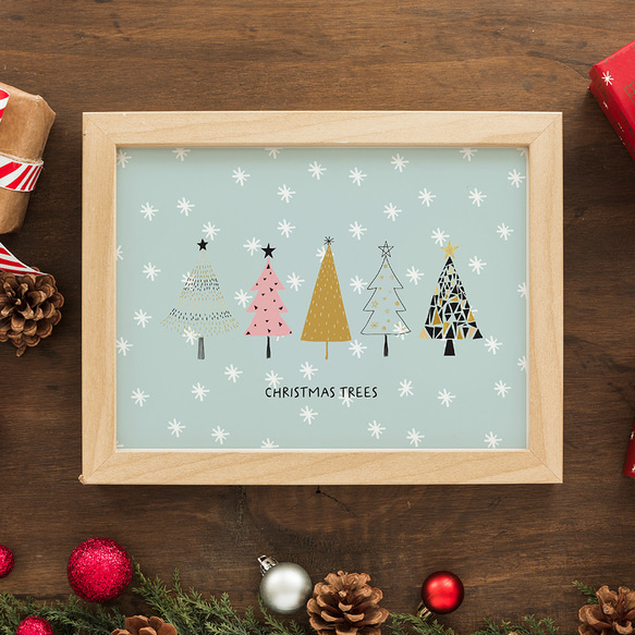 《超早割2022》北欧ポスター クリスマスツリー　/ i0881 / ツリーやお家　可愛いオーナメント 2枚目の画像