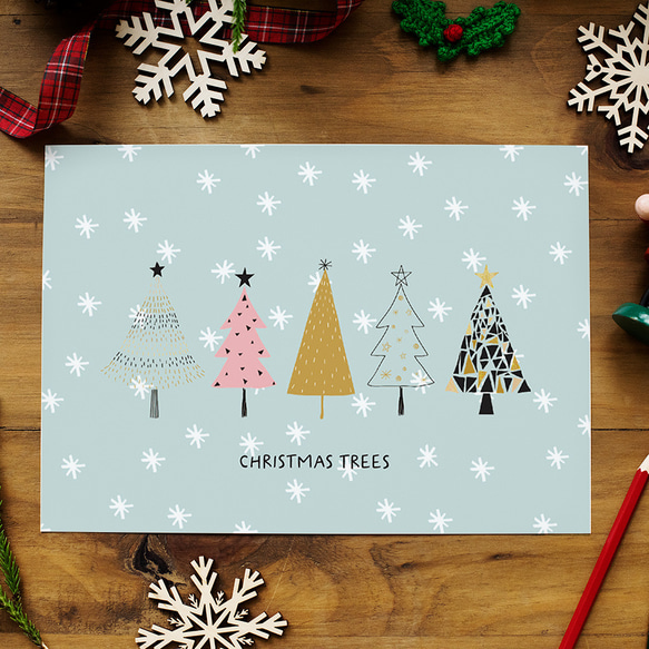 《超早割2022》北欧ポスター クリスマスツリー　/ i0881 / ツリーやお家　可愛いオーナメント 5枚目の画像