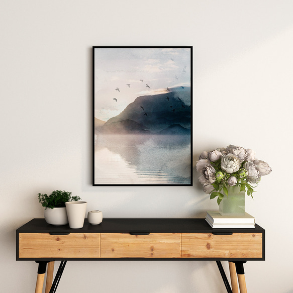 水辺の風景のポスター / i1085 /  水辺に映る山々　鳥の群れ　夜明けの景色 7枚目の画像