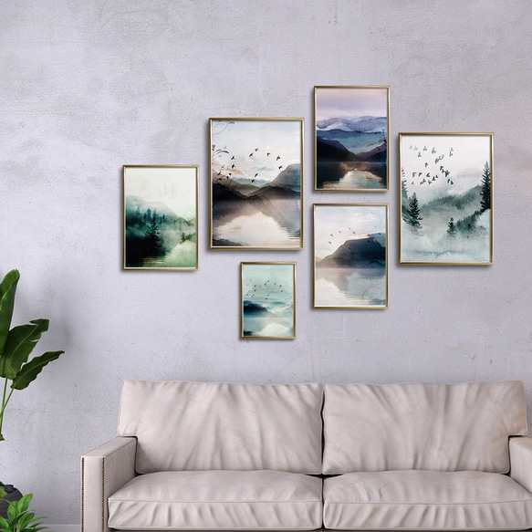 水辺の風景のポスター / i1085 /  水辺に映る山々　鳥の群れ　夜明けの景色 11枚目の画像