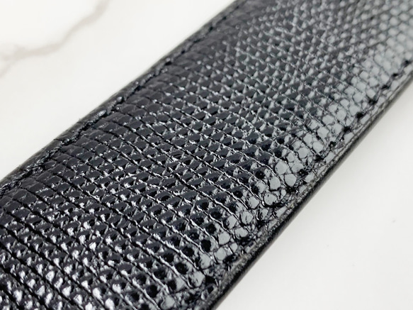 日本製　リザード　セラミックバックル使用　上質　ベルト　トカゲ革　３０mm巾　フリーサイズ　エキゾチックレザー 5枚目の画像