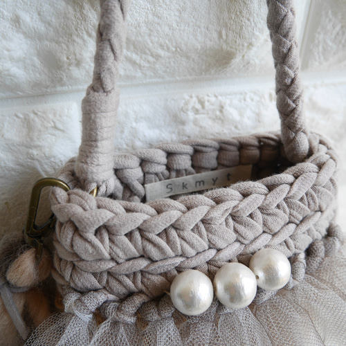 再販Tシャツヤーン × チュール スマホショルダー スマホポシェット  